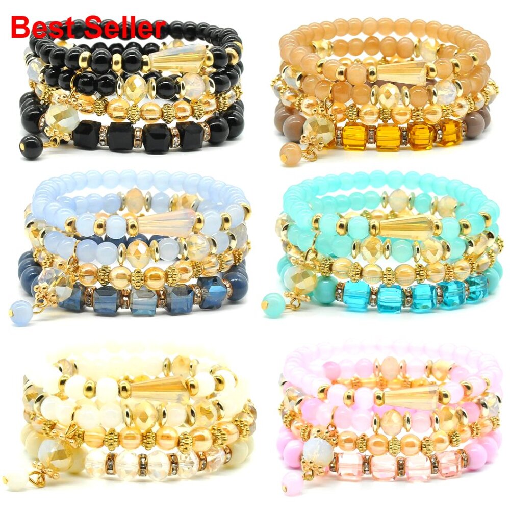 Zinc and Plastic Stretch Bracelet Set, Adjustable Stackable Boho Jewelry